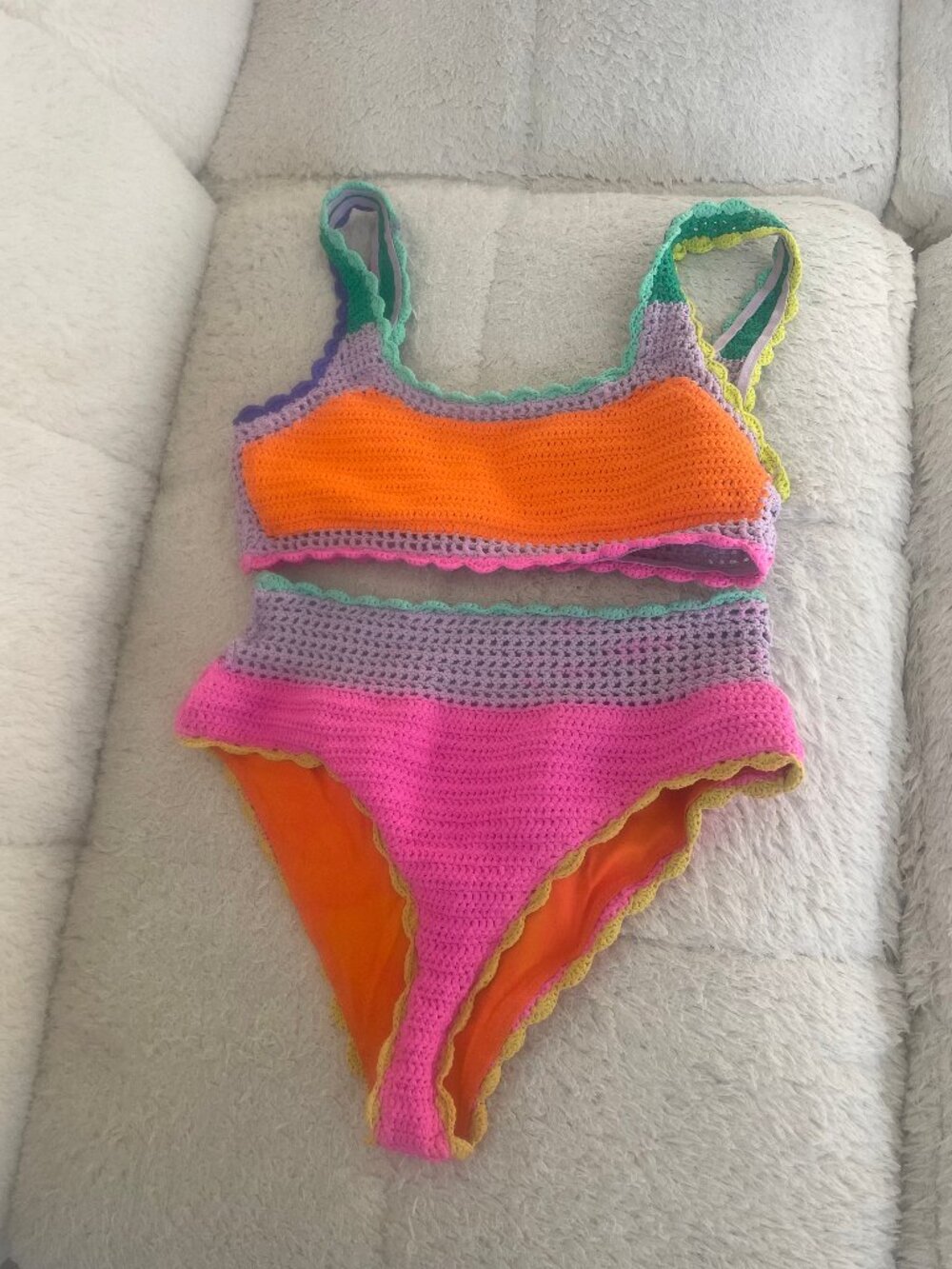 Beach Riot Andy Bikini Colorblock Top, Technicolor Rays, Size Large - Picture 3 of 4